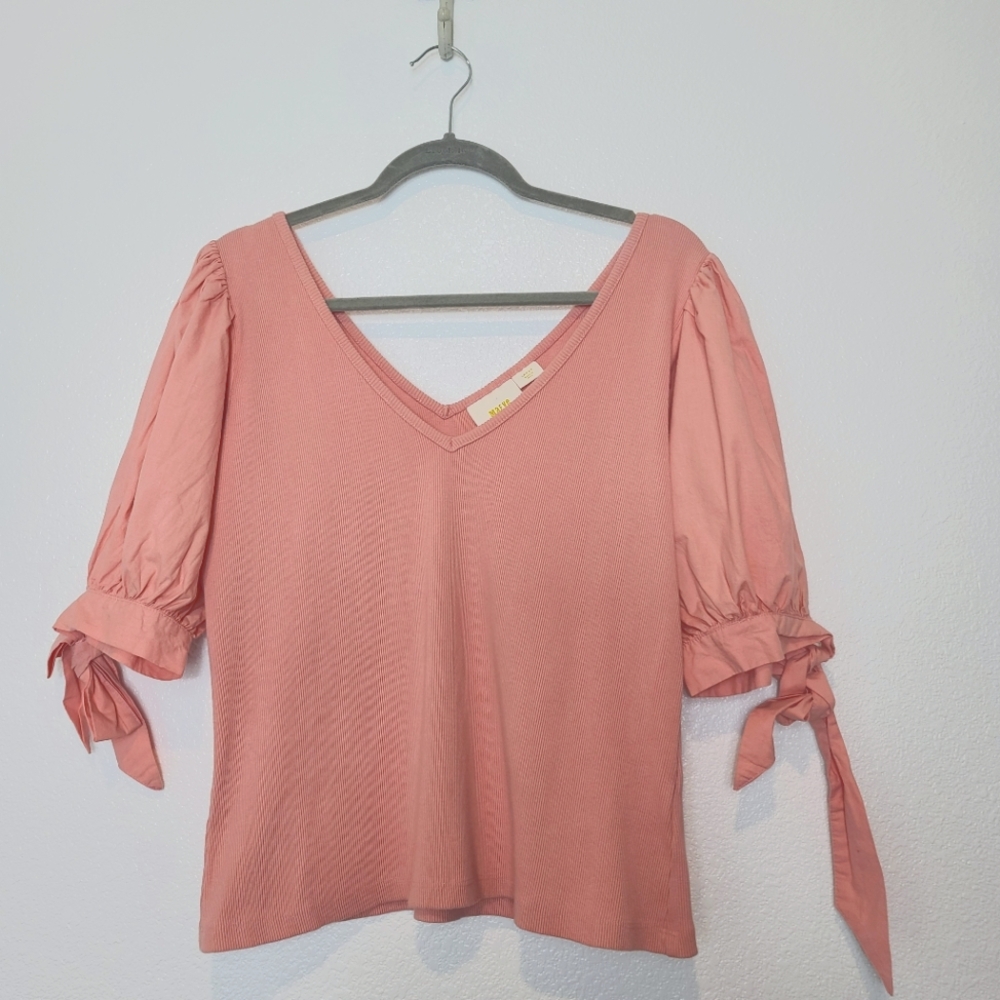NWT Anthropologie Maeve Puff Sleeve Ribbed Blouse Size Large - Picture 3 of 9